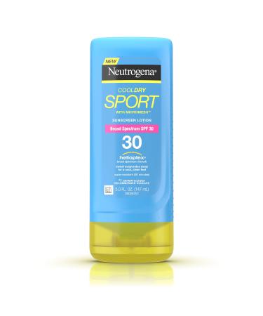 Neutrogena CoolDry Sport Sunscreen Lotion with Broad Spectrum SPF 30  Cooling Sweat- & Water-Resistant Sunscreen with Oil- & PABA-Free Formula  5 fl. oz