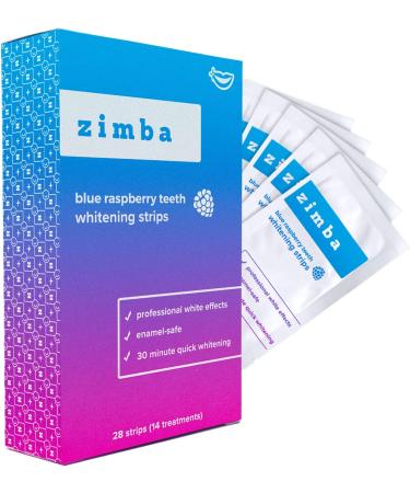 Zimba Vegan Teeth Whitening Strips - Hydrogen Peroxide Stain Remover for Coffee, Wine, Tobacco - Blue Raspberry Flavor - 28 Strips (14-Day Treatment) - Buy Online on GoSupps.com