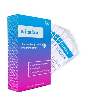 Zimba Teeth Whitening Strips - Vegan Stain Remover White Strips - Hydrogen Peroxide Teeth Whitener for Coffee, Wine, Tobacco, and Other Stains - Blue Raspberry Flavor - 28 Strips (14-Day Treatment) Blue Raspberry 28 Count …