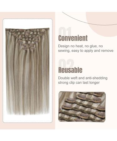 Buy FSHINE Blonde Human Hair Clip-In Extensions - Ash Brown & Platinum Highlights 120g 7PCS 40cm Seamless Clips - Buy Online on GoSupps.com