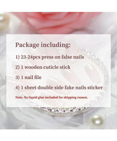 Elevenail Glossy Pearl Pink White French False Nails - Medium Short Squoval Press on Nails for Women and Girls - Christmas Nail Art Tips Gift - Buy Online on GoSupps.com