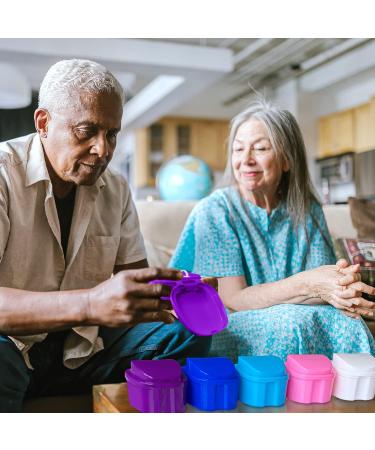 2 Pack Denture Case Dental Mouthguard Case Denture Bath Box Cleaning with Brush Strainer Basket and Lid Waterproof - Purple and Blue Purple & Blue - Buy Online on GoSupps.com