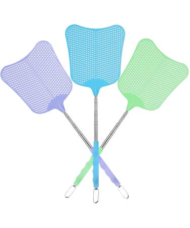 Foxany Extendable Fly Swatters, Strong Flexible Plastic Fly Swatter Heavy Duty Set, Telescopic Flyswatter with Stainless Steel Handle for Classroom Office Home (3 Pack) Multi-3Pack