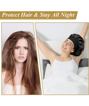 Satin Silk Bonnet Set for Curly Hair - 2pcs Black Gold Sleep Caps for Women - Buy Online on GoSupps.com
