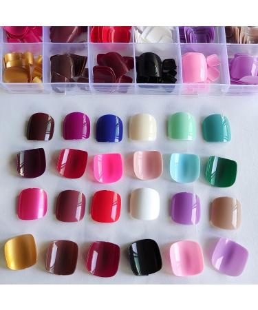 576pc Colored Press on Toenails Short Square Fake Toe Nails - LoveOurHome Glossy Full Cover Artificial False Toenail French Pedicure Decor - 24 Colors for Women & Teens - Buy Online on GoSupps.com