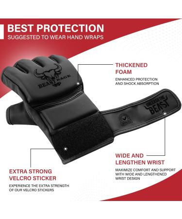 Beastrage MMA Gloves for Men & Women | Vegan Leather Ventilated Palm Ideal for Grappling Sparring Muay Thai Kickboxing & Boxing | International Shipping Available - Buy Online on GoSupps.com