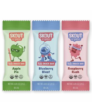 Skout Organic Real Food Bars for Kids Fruit Variety Pack (18 Pack) | Organic Snacks for Kids | Plant-Based Nutrition, No Refined Sugar | Vegan | Gluten, Dairy, Grain & Soy Free