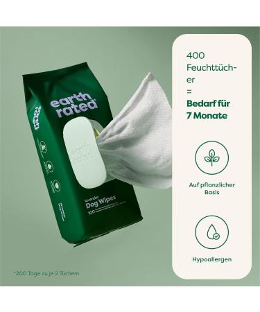 Earth Rated Biodegradable Dog Wipes - Lavender Scent 400 Count - Easy Use for Paws Body & Butt - Eco-Friendly Pet Care - Buy Online on GoSupps.com