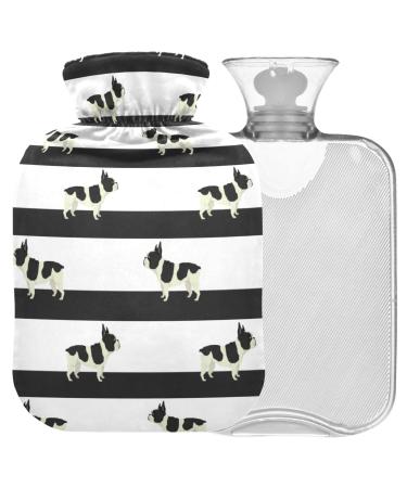 NAANLE French bulldog heat bottle with reference transparent bag hot water bottle 1l heat bottle for bed handfoot heat pain relief heat and cold therapy