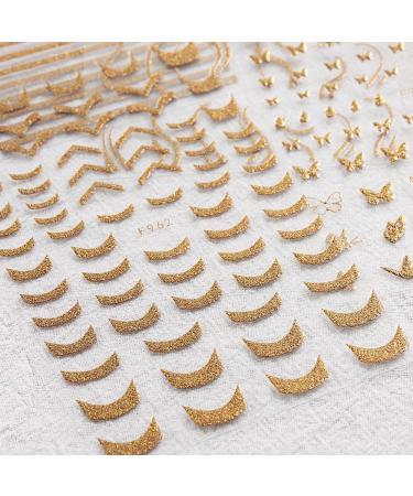 8 Leaves French Nail Ticker | Self-Adhesive Glitter Gold Nail Art Stickers - Butterfly & Star Designs - Perfect Nail Accessories for Stunning Nail Designs - Buy Online on GoSupps.com