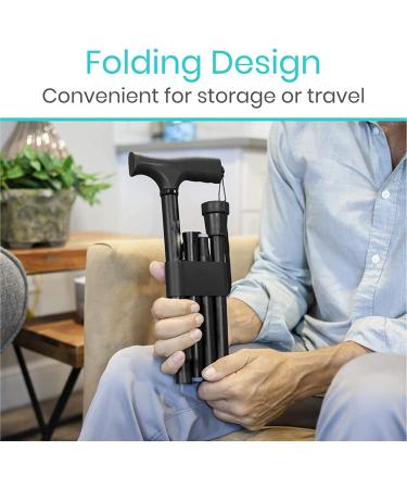 Folding Cane for Men/Women Black Lightweight Portable Adjustable Walking Stick Telescopic Non-Slip Aluminum Cane - Buy Online on GoSupps.com