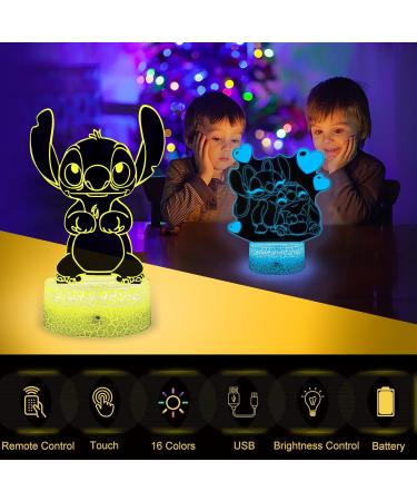 Eygerur 3D LED Stitch Night Light | 16 Colors Dimmable | USB Powered | Touch Control & Remote | Kids' Room Decoration - Buy Online on GoSupps.com