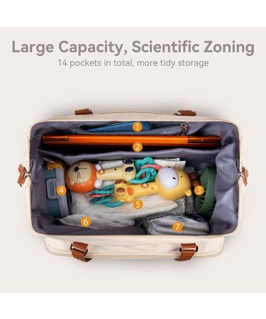 Mommy Hospital Bag with 14 Pockets | Waterproof Labor & Delivery Bag for 2 Kids | Insulated Baby Travel Tote in Creamy White - Buy Online on GoSupps.com