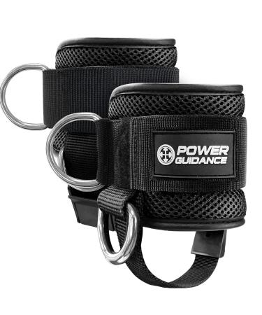 POWER GUIDANCE Ankle Strap for Cable Machine Professional Kickback Ankle Strap for Glute Workouts, Leg Extensions - Adjustable Strap with D-Rings Black - Pair