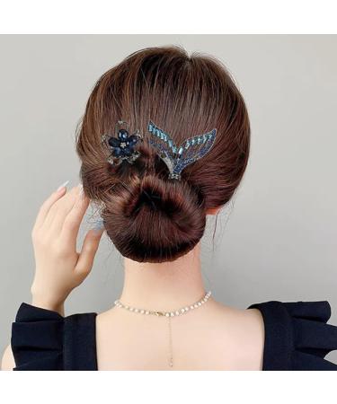 LONGLUAN Rhinestone Flower Hair Clip Elegant Lazy Hair Curler Elegant Meatball Head Hair Anti-Slip Hairpins Reusable Spiral Hair Braid Braiding Clips DIY Hair Styling Accessories (Green) - Buy Online on GoSupps.com