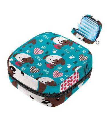 Cute cartoon dog-love-heart-blumen women's napkins-storage bag portable menstrual cup bag with zipper for teenagers girls women women