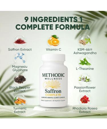 METHODIC WELLNESS Saffron Complete Supplements 88.5mg Saffron Extract for Mood Energy Stress Relief & Sleep Non-GMO & Gluten-Free 60 Vegetable Capsule - Buy Online on GoSupps.com