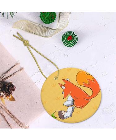 YYHHAOFA Sunflower Seeds and Foxes Prints Christmas Ceramic Round Pendant Decoration - Festive Hanging Ornament for Stores and Homes -2.9 in - Buy Online on GoSupps.com