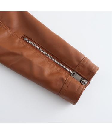 Hehiy Women's Moto Jacket - Lightweight Classic Faux Leather Spring Jacket in Black & Brown for Winter Halloween & Christmas - Buy Online on GoSupps.com