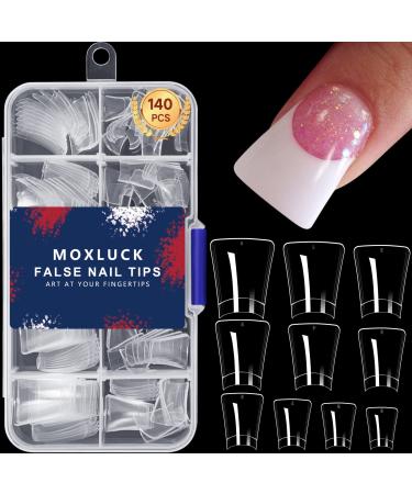 Moxluck Duck Nail Tips Clear Curved False Nail Tips 140Pcs Duck Acrylic Nails  Wide Short French Fake Nails For Extensions Home DIY Nail Tips Art A1-Clear Duck Tips 140Pcs