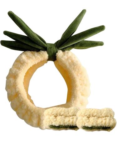 Face Washing Wristbands and Headband Set Pineapple Face Wash Headband Coral Fleece Spa Headband Set Cute Plush Hair Holder for Washing Face Face Wash Headband - Buy Online on GoSupps.com