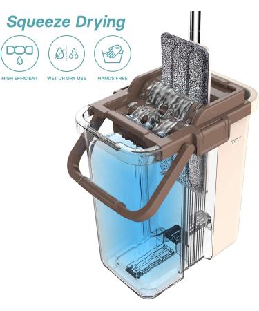 Oshang Flat Squeeze Mop and Bucket - Hand-Free Wringing - 4 Washable Microfiber Pads - for Hardwood, Laminate, Tile Floors - Buy Online on GoSupps.com