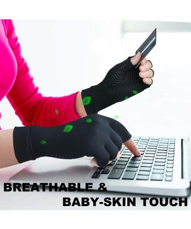 SHIFANQI Copper Arthritis Compression Gloves - 2 Pairs, Fingerless Design for Carpal Tunnel & Hand Pain Relief, Medium Size - Buy Online on GoSupps.com