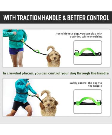 Unipampa Jogging Dog Leash - Hands-Free Leash with Belly Belt for Small & Medium Dogs | Reflective Adjustable 120-170 cm Double Handle Green - Buy Online on GoSupps.com