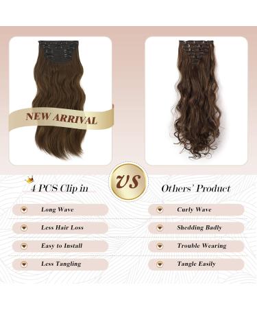 Feshfen Clip-In Hair Extensions - 4PCs 50cm Chestnut Brown Wavy Synthetic Hair - 180g Full Volume for Women - Buy Online on GoSupps.com