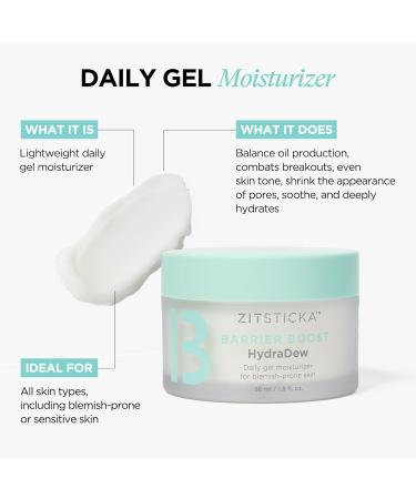 ZitSticka HydraDew Gel Moisturizer - 1.9 Fl Oz Hydrating Formula for Acne Prone Dry Oily & Sensitive Skin | Niacinamide Hyaluronic Acid & Green Tea - Facial Skincare for Women - Buy Online on GoSupps.com