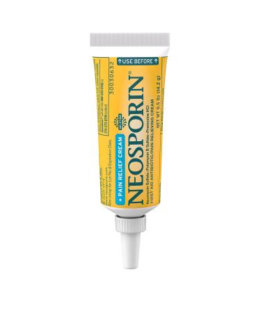 Neosporin + Maximum-Strength Pain Relief Dual Action Cream First Aid Topical Antibiotic & Analgesic Cream for Wound Care of Minor Cuts Scrapes & Burns Polymyxin B & Pramoxine HCl .5 oz