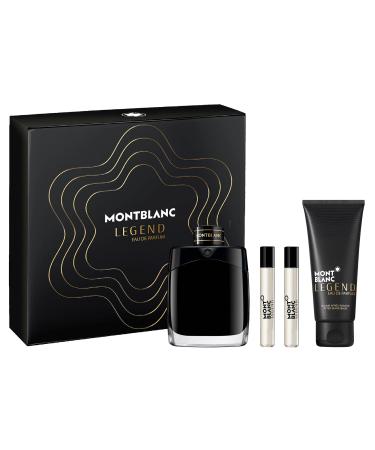 MONTBLANC Legend Eau de Parfum 4 Piece Set - 3.3 fl. oz. & (2) 0.25 fl. oz. Sprays 3.3 fl. oz. After Shave - Long Lasting Fragrance with notes of Violet Geranium & Vibrant Wood - Fougere & Aromatic