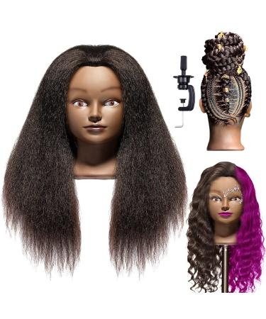 LuAiJa 100% Real Hair Mannequin Head Hairdresser Training Head Manikin Cosmetology Doll Head(Black Mannequin Real Hair Head) Natural Black