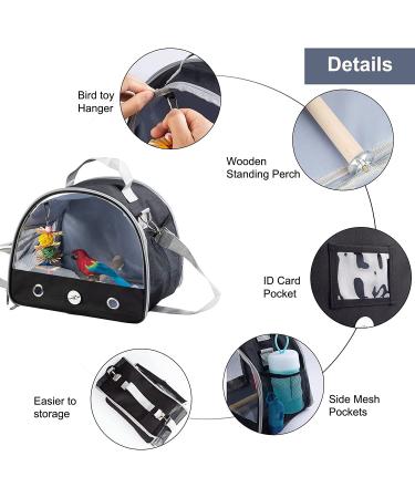 Bird Carrier Travel Cage Parrot - Lightweight Pet Travel Bag with Feeder Cups and Standing Perch | Outgoing Bag for Small Animals - Black - Buy Online on GoSupps.com