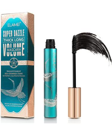 Black Mascara Waterproof 4D Silk Fiber Extra Long Lash Mascara for Thicker and Voluminous Lashes All Day Exquisit Long Thick Eyelashes Anti-smudge