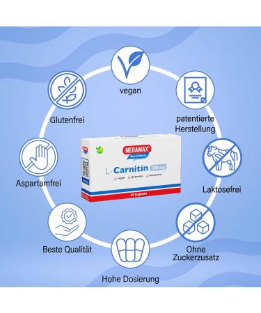 MEGAMAX L-Carnitine 500 mg - Vegan Gluten-Free & Lactose-Free Capsules | Ideal for Figure Training | 60 Capsules - Buy Online on GoSupps.com