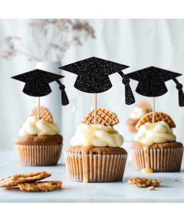 Leetaivie 24pcs Graduation Cupcake Topper - Black Glitter Graduation Cap Graduation Diploma Cupcake Topper- Class Of 2023 Graduation Party Cake Decorations - Buy Online on GoSupps.com
