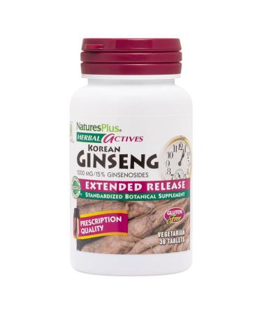 NaturesPlus Herbal Actives Korean Ginseng Extended Release - 1000 mg 30 Vegan Tablets - Adaptogenic Herbal Supplement Antioxidant - Vegetarian Gluten-Free - 30 Servings