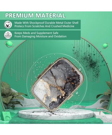 Retro Small Pill Box with Mirror - Travel-Friendly Bronze Case for Vitamins & Supplements - 2 Piece Black Gold Marble Set - Buy Online on GoSupps.com