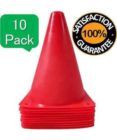 WOWGEEK 7 Inch Plastic Training Traffic Cones - Set of 10 Red Safety Cones for Soccer, Football, and Sport Training - Buy Online on GoSupps.com