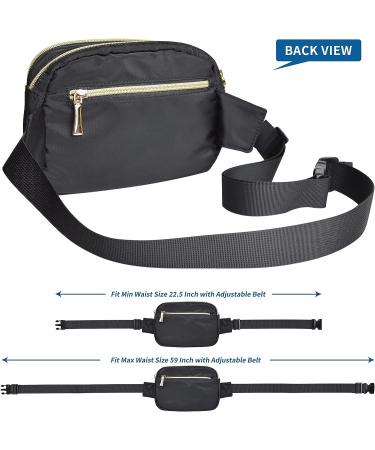 Plus Size Black Fanny Pack for Women Men - Cute Adjustable Waist Belt Bag with 5 Pockets for Travel and Running - Buy Online on GoSupps.com