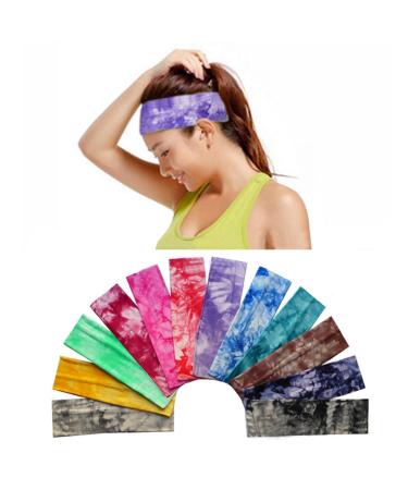 12 Pack Cotton Headbands by Teemico - Tie Dye Headbands Cotton Stretch Headbands Elastic Yoga Hairband for Teens Girls Women Exercise Running Sports Hair Wrap Accessories