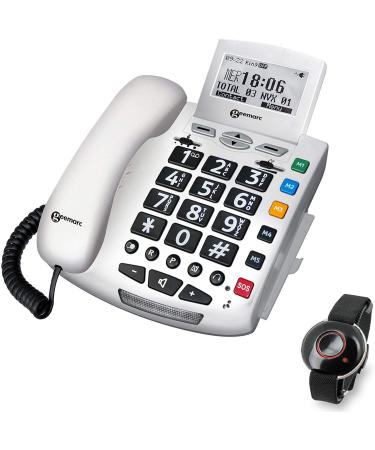 Geemarc Serenities - Amplified Emergency Response Telephone With Waterproof SOS Bracelet and One-touch Memories for Elderly - Hearing Aid Compatible - Low to Medium Hearing Loss - UK Version With SOS Bracelet - Buy Online on GoSupps.com