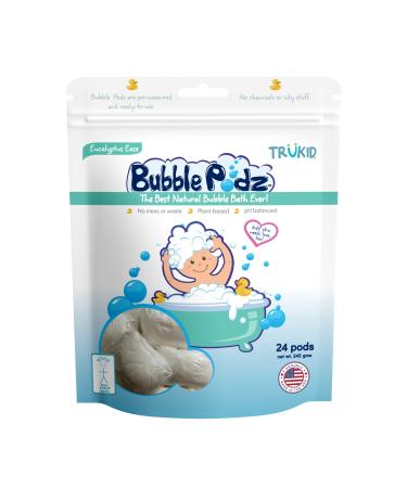 TruKid Bubble Podz for Baby & Kids, Refreshing Bubble Bath for Sensitive & Soft Skin, pH Balanced for Eye Sensitivity, Natural moisturizers, Eucalyptus Scent, All Natural Ingredients (24 Podz) Eucalyptus 24 Count (Pack of 1)