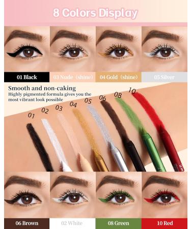 White Green Red Colored Eyeliner Pencil Set-3Pcs Multi-Use Gel Eye Liner Eyeshadow Pen Waterproof Smudgeproof Long Lasting Water Line Pencil Professional Eye Makeup Kit for Women with Sharpener 02 White +08 Green +10 Red - Buy Online on GoSupps.com