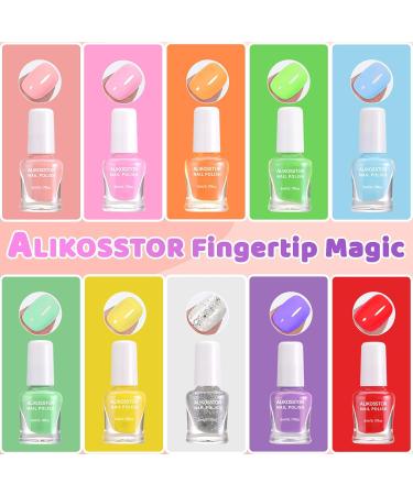  ALIKOSSTOR kids nail polish rainbow colors 10 bright colors quick dry non toxic water based nail polish gift for toddlers teens - Buy Online on GoSupps.com
