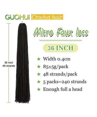 GUOHUI 36 Inch 5 Packs Natural Black Micro Faux Locs Crochet Hair for DIY Braids - Straight Styles - Buy Online on GoSupps.com