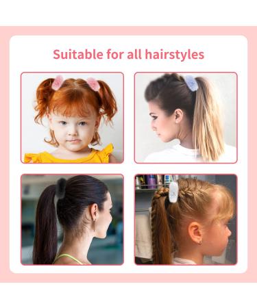 Fuzzy Faux Fur Scrunchies Set - 4 Pieces | Pom Pom Hair Accessories for Women & Girls | Elastic Ponytail Holders in 4 Colors - Buy Online on GoSupps.com