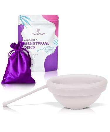 EcoBlossom Reusable Menstrual Disc with Removal String - The Most Reliable Medical Grade Silicone Period Discs - Comfortably use for 12 Hours (White) Regular (White)