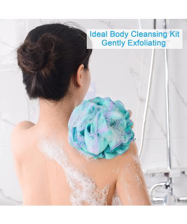 AmazerBath Exfoliating Body Scrubber Set - 4 Flower Color Loofah Sponges - Large Size - Green-Purple - Buy Online on GoSupps.com